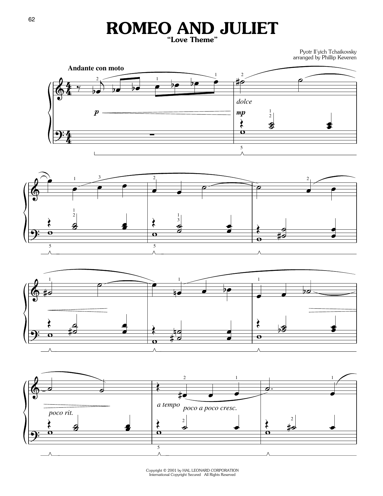 Pyotr Il'yich Tchaikovsky Romeo And Juliet (Love Theme) (arr. Phillip Keveren) Sheet Music Notes & Chords for Easy Piano - Download or Print PDF