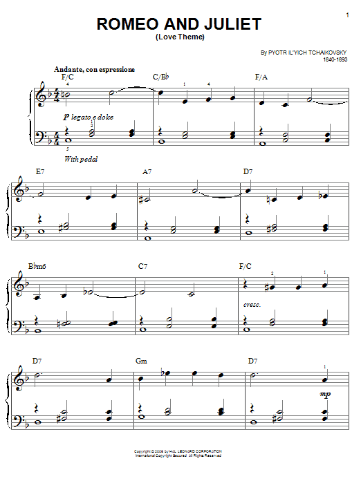 Pyotr Il'yich Tchaikovsky Romeo And Juliet (Love Theme) Sheet Music Notes & Chords for Easy Guitar Tab - Download or Print PDF