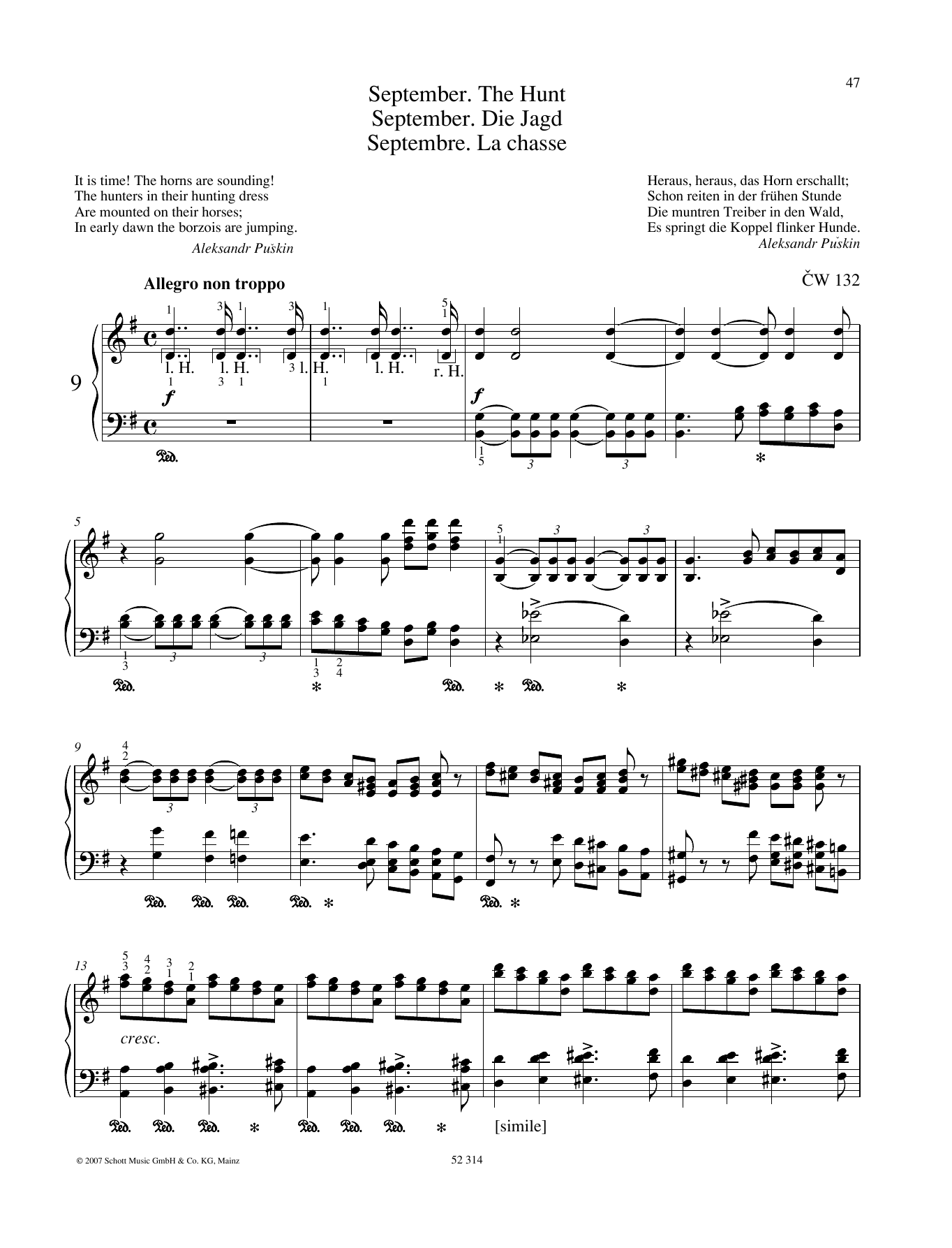 Pyotr Il'yich Tchaikovsky September Sheet Music Notes & Chords for Piano Solo - Download or Print PDF