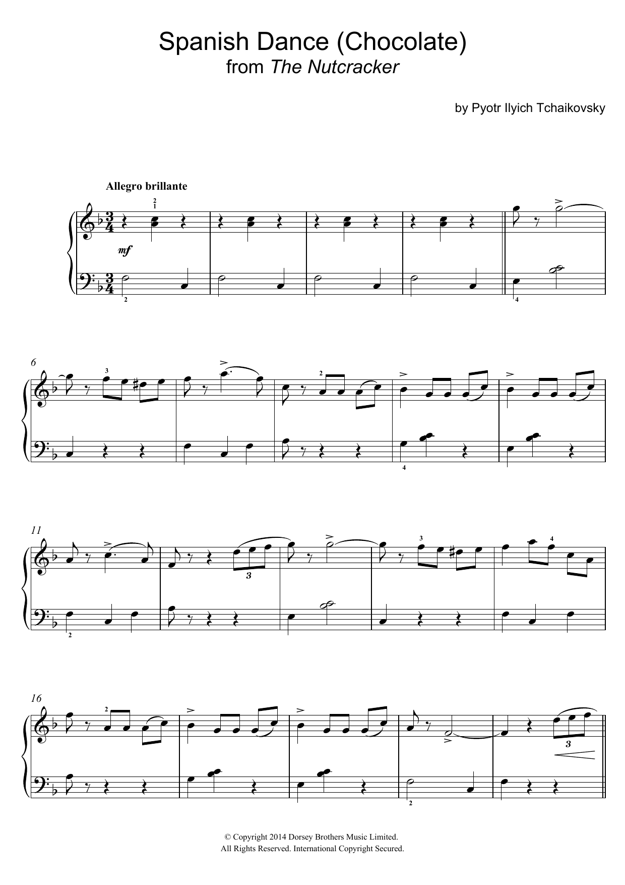 Pyotr Ilyich Tchaikovsky Spanish Dance (Chocolate) Sheet Music Notes & Chords for Easy Piano - Download or Print PDF