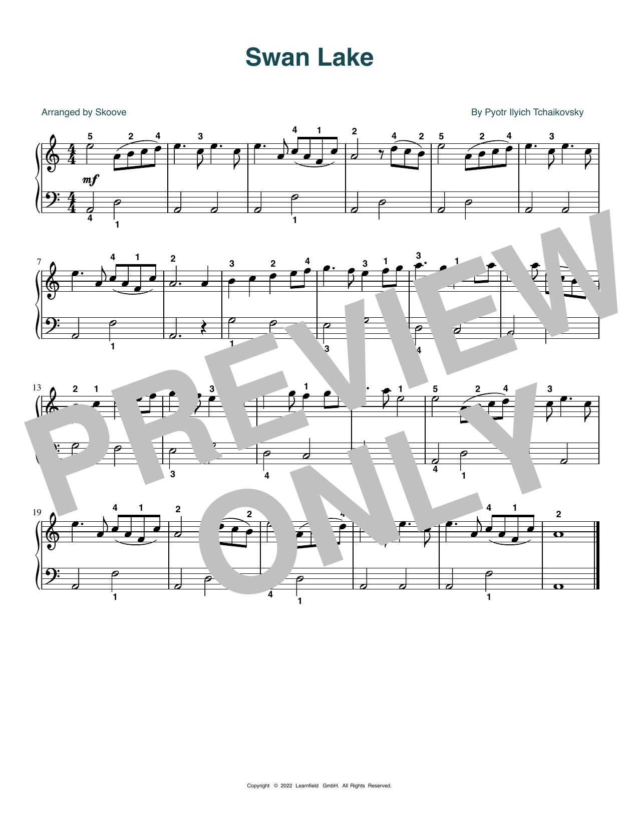 Pyotr Il'yich Tchaikovsky Swan Lake (arr. Skoove) Sheet Music Notes & Chords for Easy Piano - Download or Print PDF