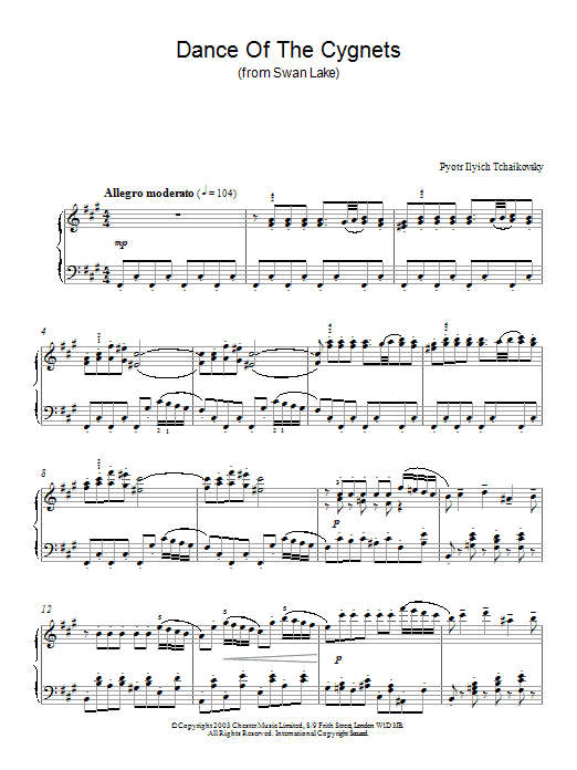 Pyotr Il'yich Tchaikovsky Swan Lake, Op. 20 (Dance Of The Cygnets) Sheet Music Notes & Chords for Piano - Download or Print PDF