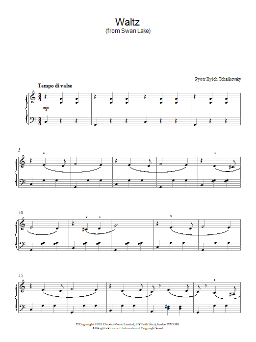 Pyotr Ilyich Tchaikovsky Swan Lake, Op. 20 (Waltz) Sheet Music Notes & Chords for Easy Piano - Download or Print PDF