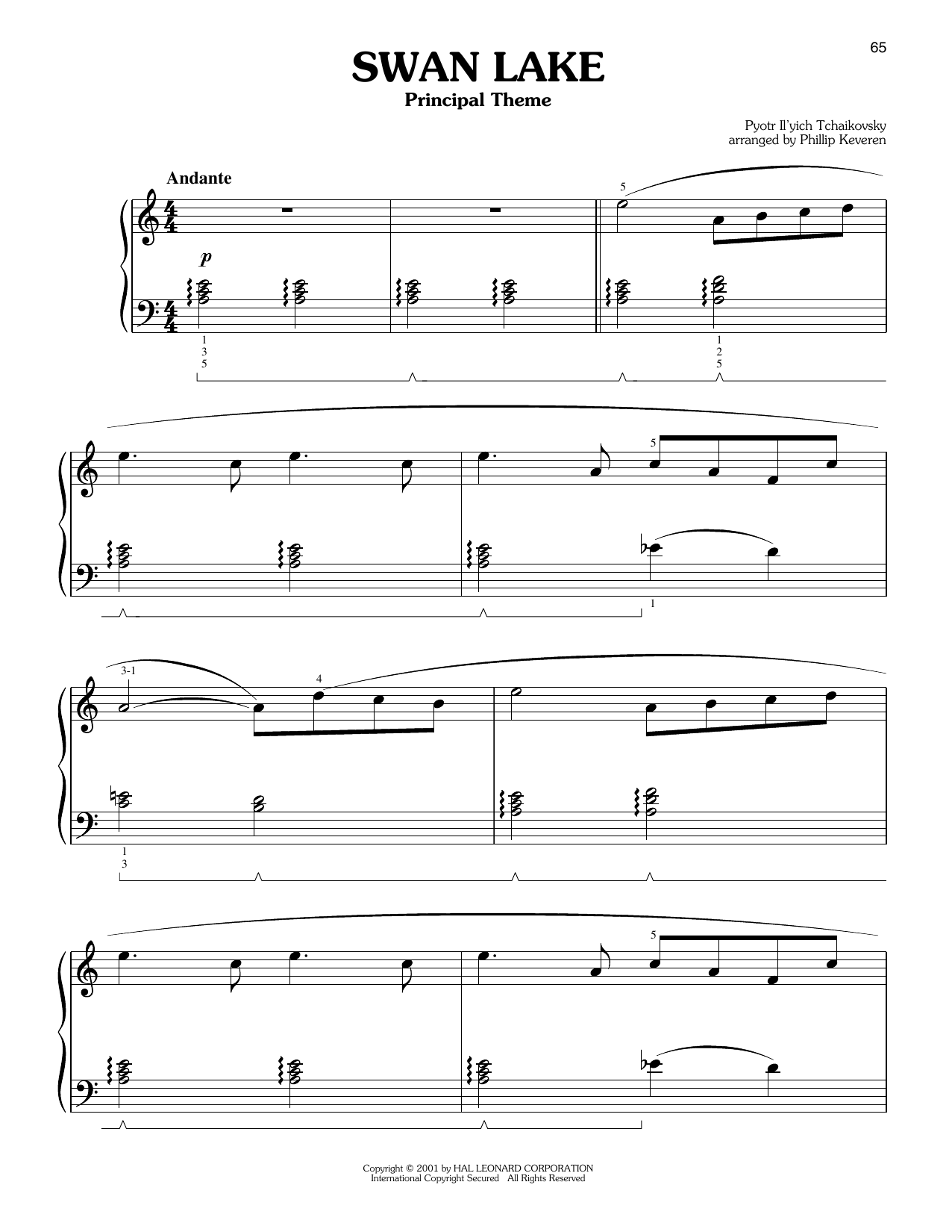 Pyotr Il'yich Tchaikovsky Swan Lake (Theme) (arr. Phillip Keveren) Sheet Music Notes & Chords for Easy Piano - Download or Print PDF