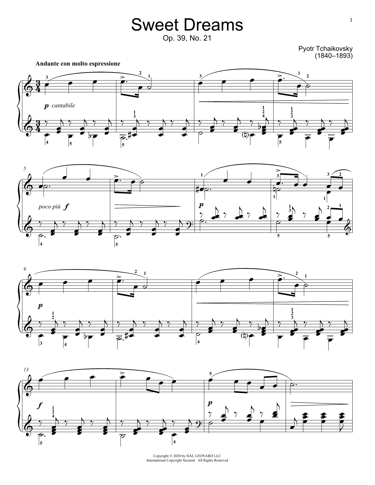 Pyotr Il'yich Tchaikovsky Sweet Dreams, Op. 39, No. 21 Sheet Music Notes & Chords for Educational Piano - Download or Print PDF