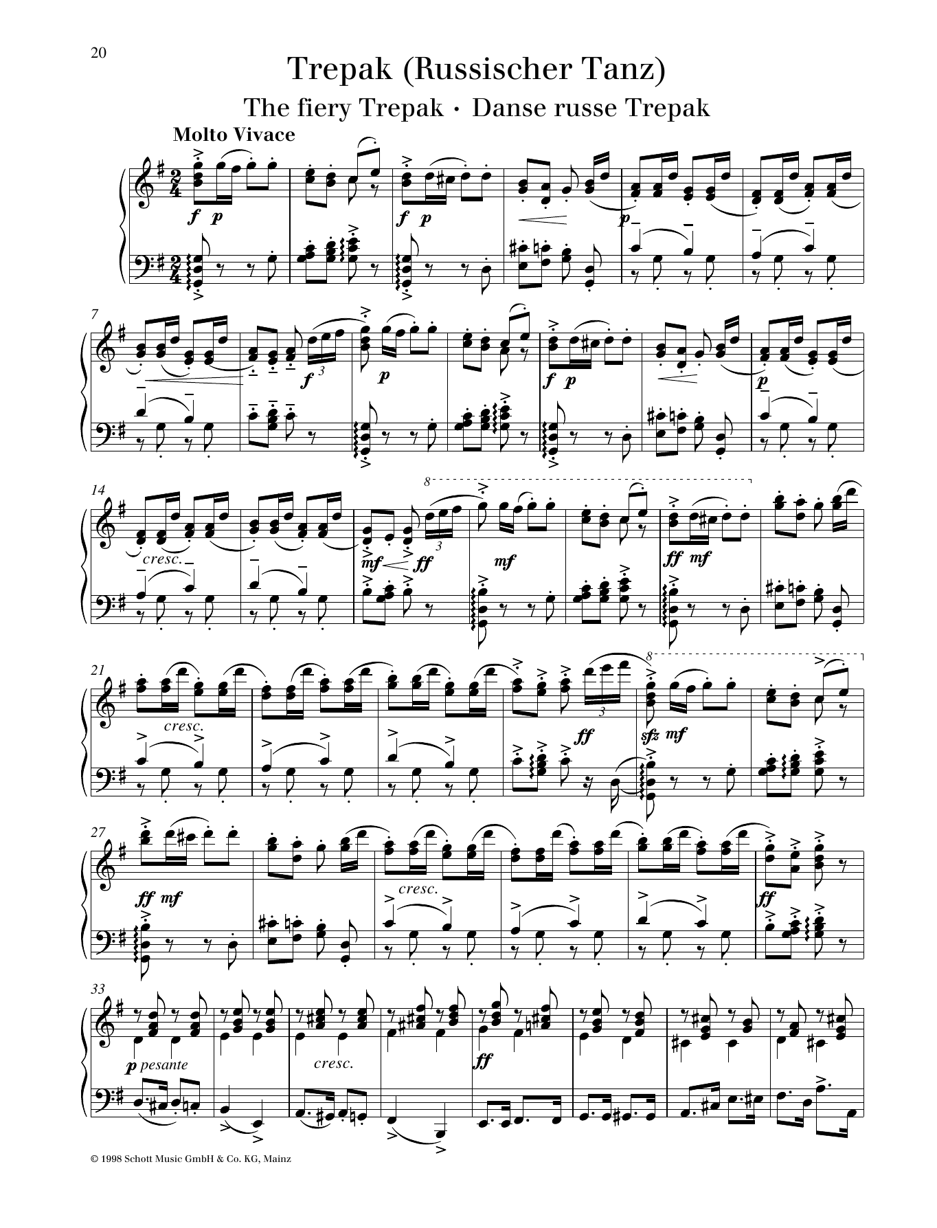 Pyotr Il'yich Tchaikovsky The fiery Trepak Sheet Music Notes & Chords for Piano Solo - Download or Print PDF