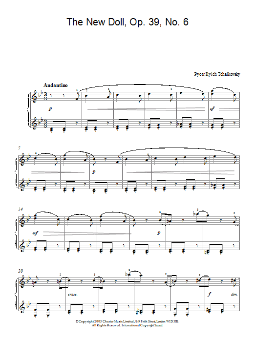 Pyotr Il'yich Tchaikovsky The New Doll, Op. 39, No. 6 (from Album For The Young) Sheet Music Notes & Chords for Piano - Download or Print PDF