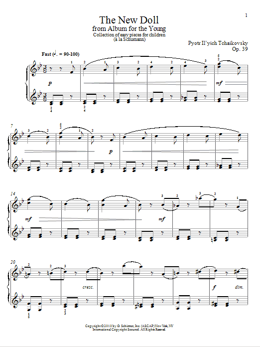 Pyotr Il'yich Tchaikovsky The New Doll Sheet Music Notes & Chords for Piano - Download or Print PDF