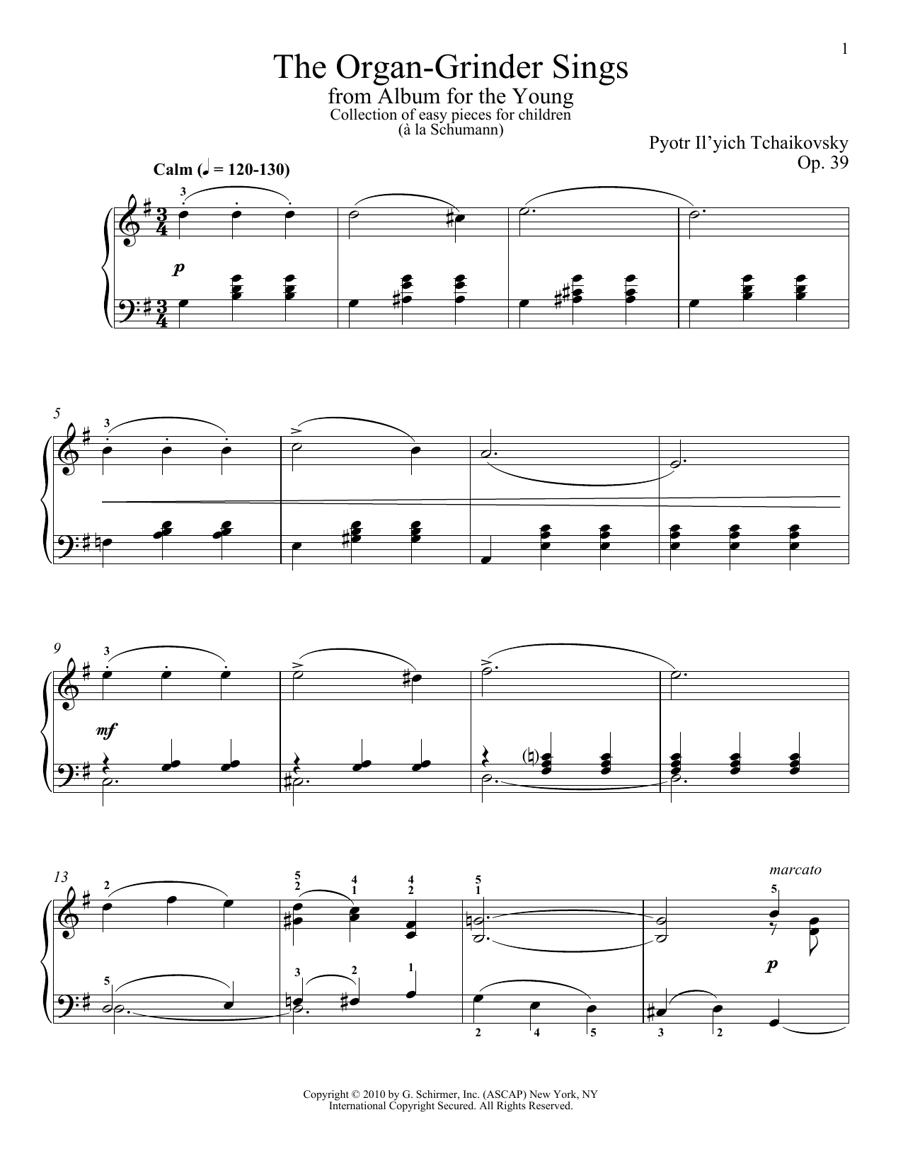 Pyotr Il'yich Tchaikovsky The Organ-Grinder Sings Sheet Music Notes & Chords for Piano - Download or Print PDF