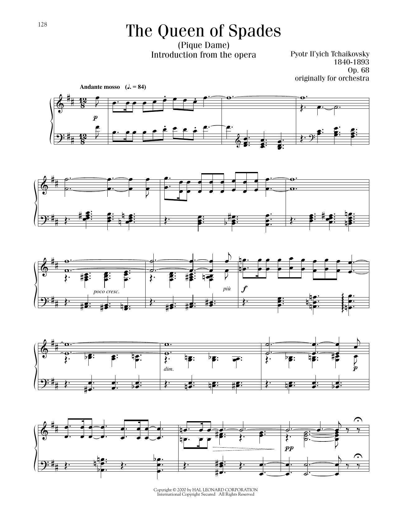 Pyotr Il'yich Tchaikovsky The Queen Of Spades Sheet Music Notes & Chords for Piano Solo - Download or Print PDF