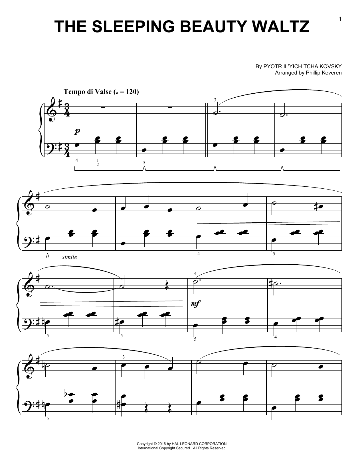 Pyotr Il'yich Tchaikovsky The Sleeping Beauty Waltz (arr. Phillip Keveren) Sheet Music Notes & Chords for Easy Piano - Download or Print PDF