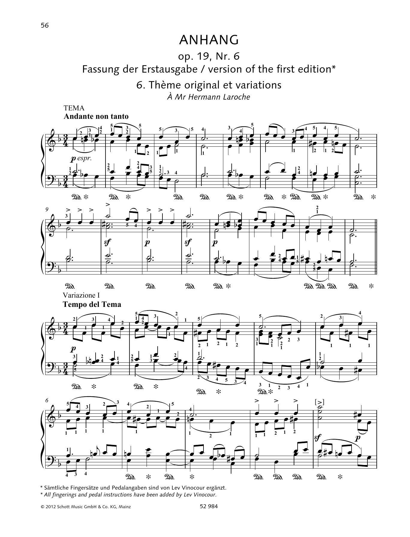 Pyotr Il'yich Tchaikovsky Thème original et variations Sheet Music Notes & Chords for Piano Solo - Download or Print PDF