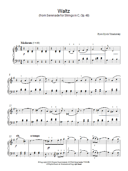 Pyotr Il'yich Tchaikovsky Waltz (from Serenade for Strings In C, Op. 48) Sheet Music Notes & Chords for Piano - Download or Print PDF