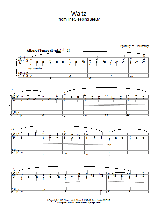 Pyotr Ilyich Tchaikovsky Waltz (from The Sleeping Beauty) Sheet Music Notes & Chords for Beginner Piano - Download or Print PDF