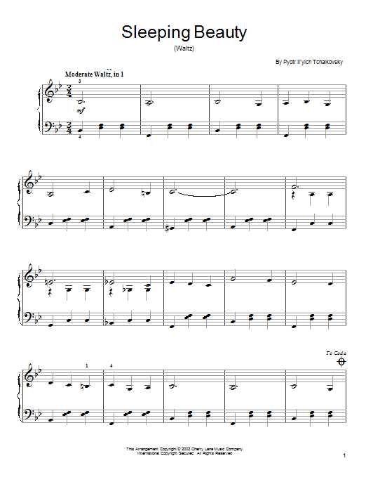 Pyotr Ilyich Tchaikovsky Waltz (from The Sleeping Beauty) Sheet Music Notes & Chords for Easy Piano - Download or Print PDF