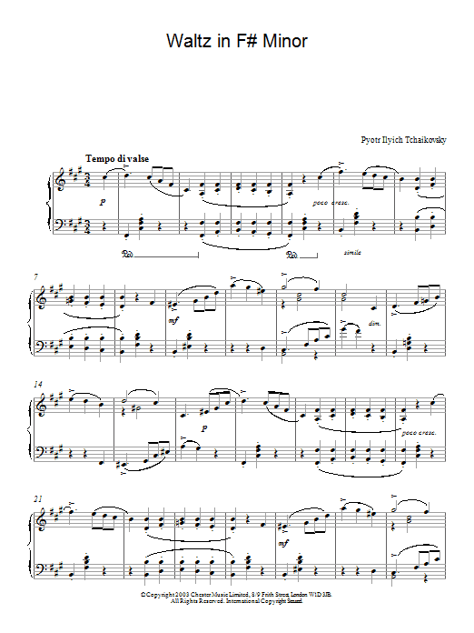Pyotr Il'yich Tchaikovsky Waltz in F# Minor Sheet Music Notes & Chords for Piano - Download or Print PDF