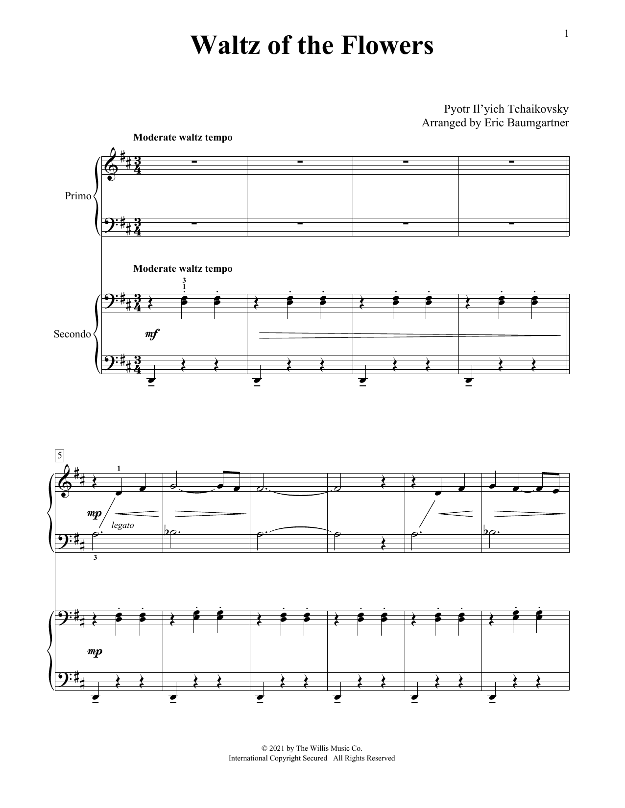 Pyotr Il'yich Tchaikovsky Waltz Of The Flowers (from The Nutcracker) (arr. Eric Baumgartner) Sheet Music Notes & Chords for Piano Duet - Download or Print PDF