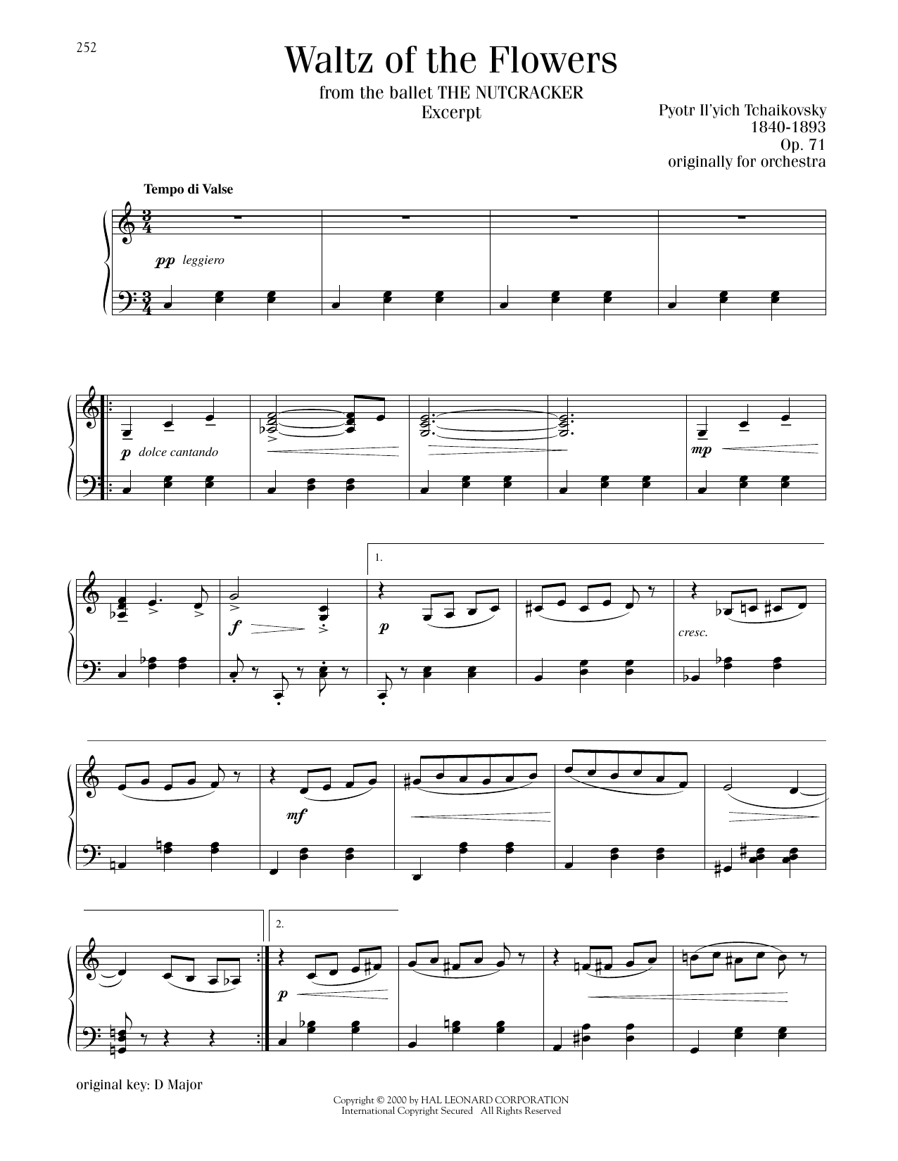 Pyotr Il'yich Tchaikovsky Waltz Of The Flowers, Op. 71a Sheet Music Notes & Chords for Piano Solo - Download or Print PDF