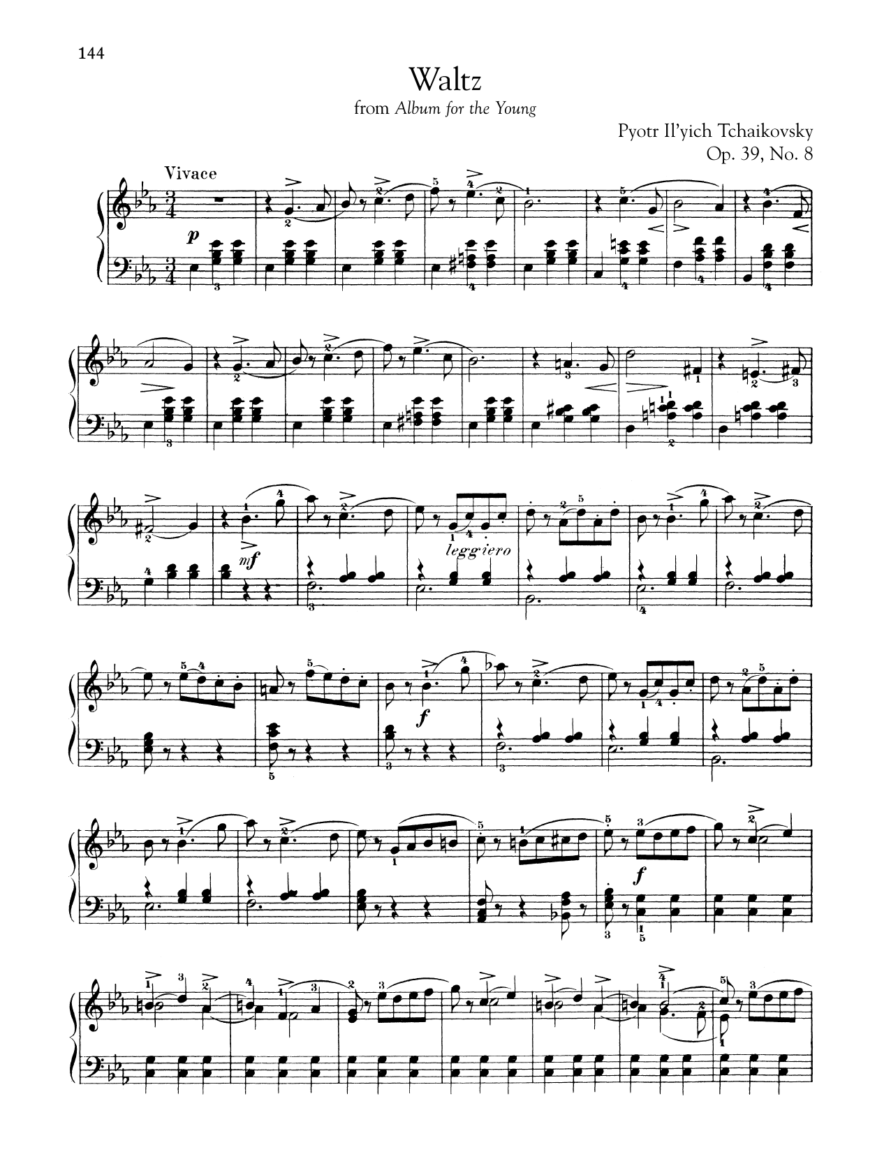 Pyotr Il'yich Tchaikovsky Waltz, Op. 39, No. 8 Sheet Music Notes & Chords for Piano - Download or Print PDF