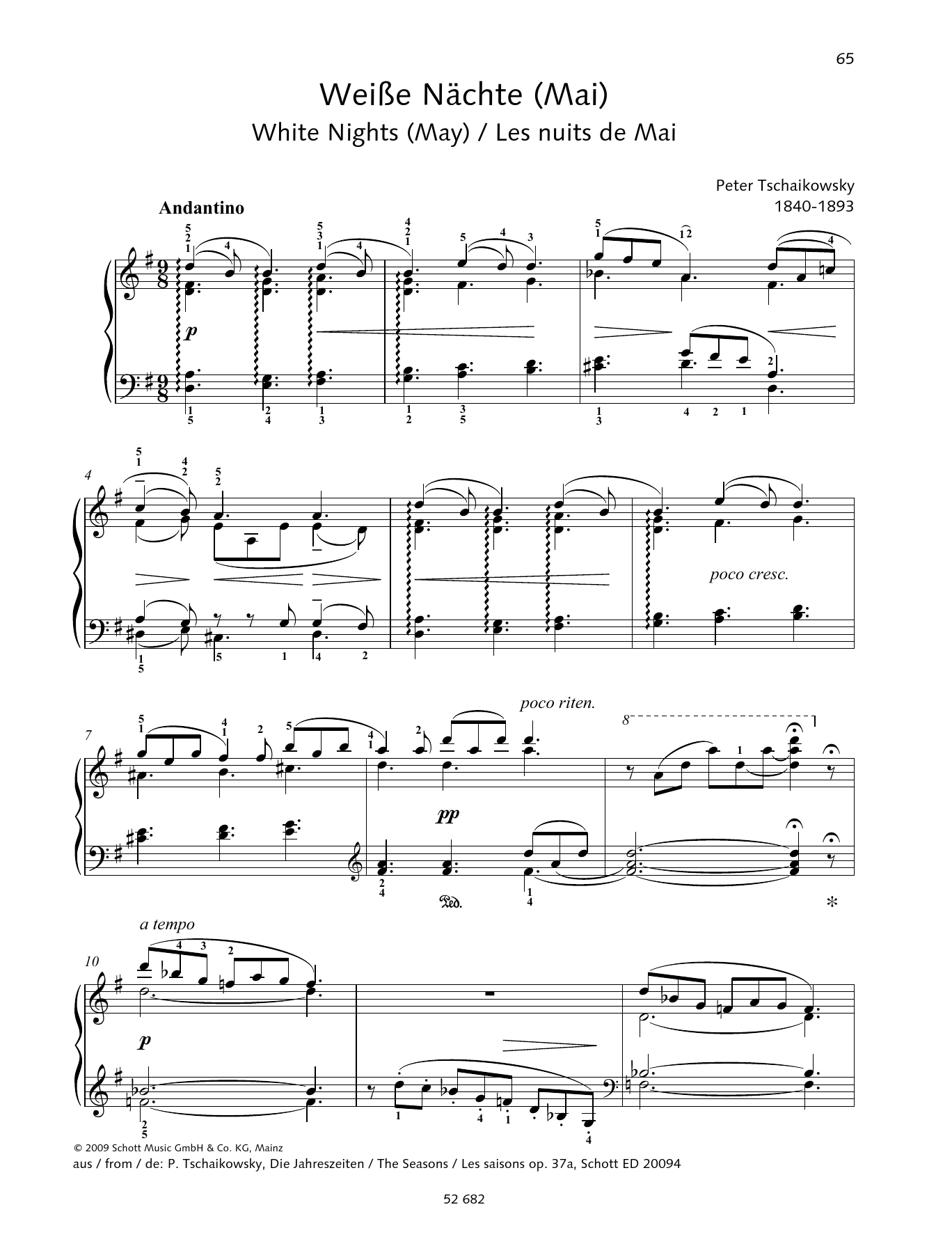 Pyotr Il'yich Tchaikovsky White Nights (May) Sheet Music Notes & Chords for Piano Solo - Download or Print PDF