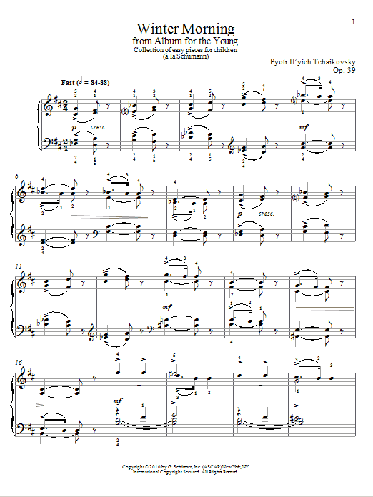 Pyotr Il'yich Tchaikovsky Winter Morning Sheet Music Notes & Chords for Piano - Download or Print PDF