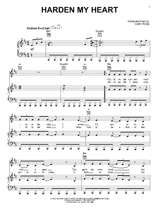 Quarterflash Harden My Heart Sheet Music Notes & Chords for Piano, Vocal & Guitar (Right-Hand Melody) - Download or Print PDF