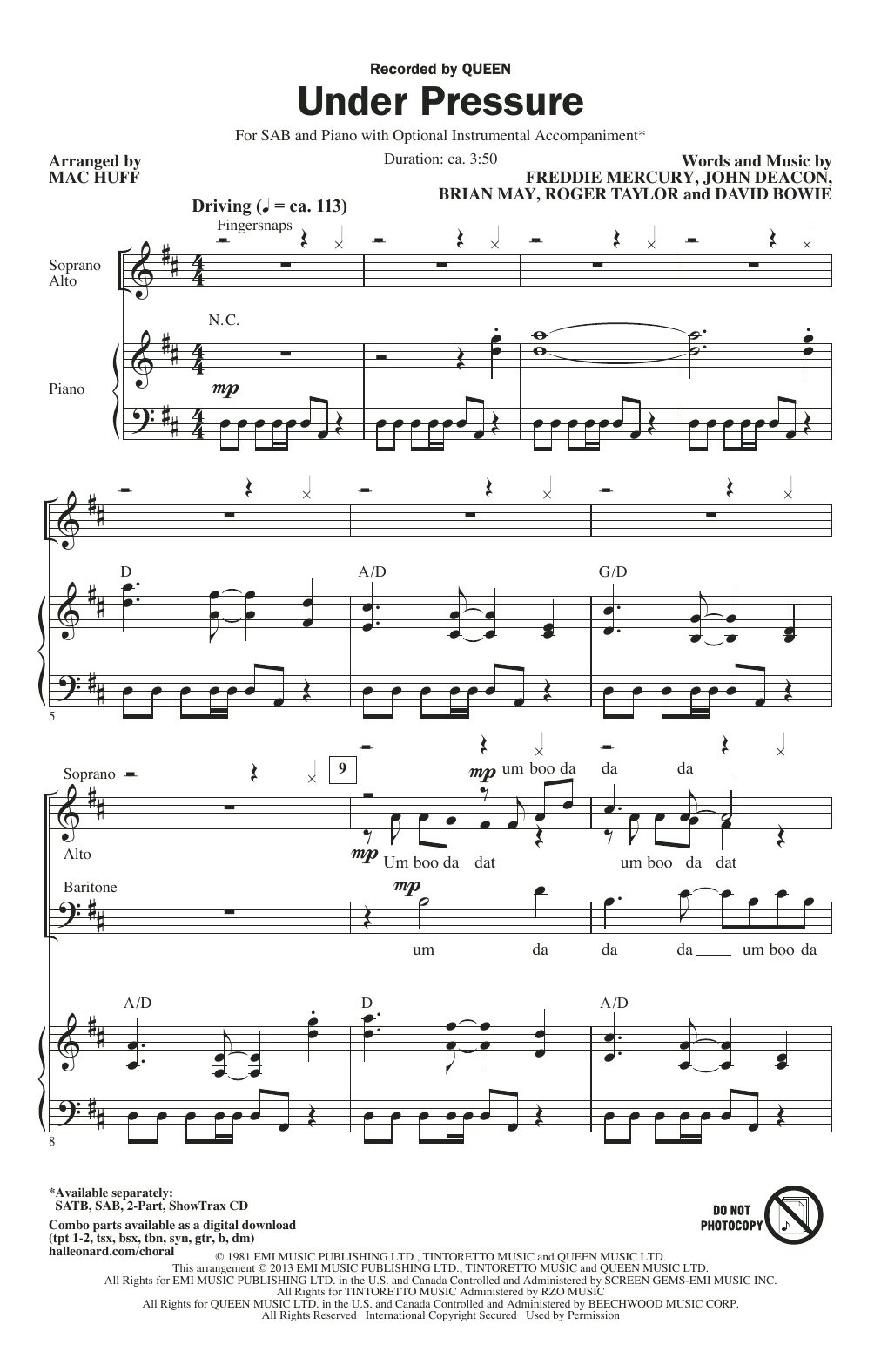 Queen & David Bowie Under Pressure (arr. Mac Huff) Sheet Music Notes & Chords for SATB - Download or Print PDF