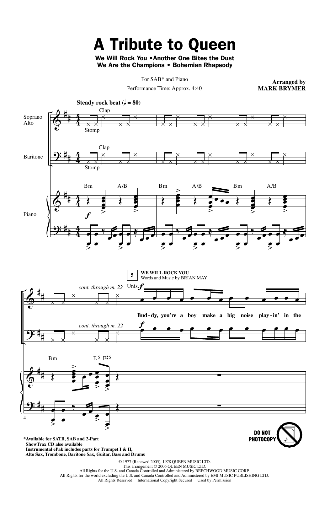 Queen A Tribute To Queen (Medley) (arr. Mark Brymer) Sheet Music Notes & Chords for SAB Choir - Download or Print PDF