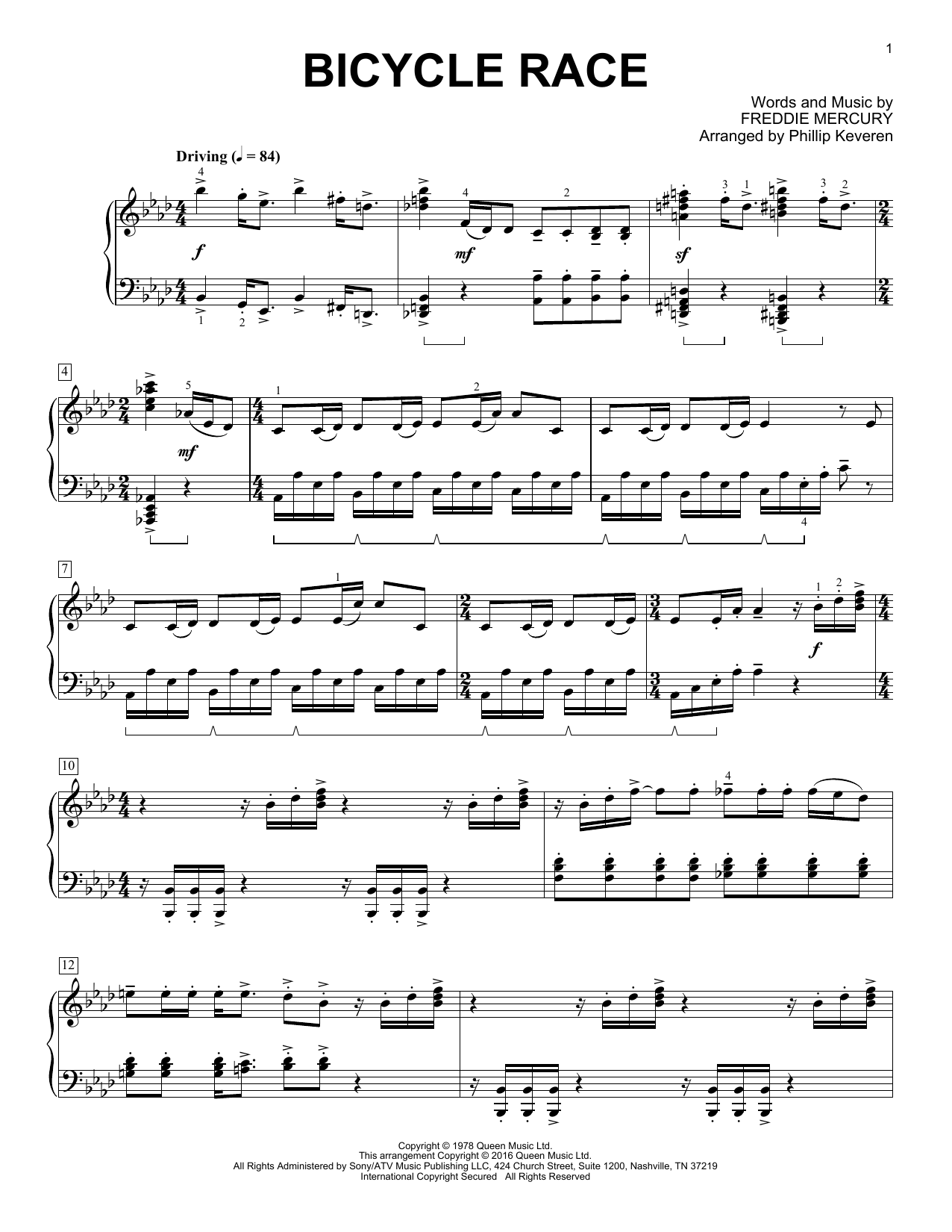 Queen Bicycle Race [Classical version] (arr. Phillip Keveren) Sheet Music Notes & Chords for Piano - Download or Print PDF