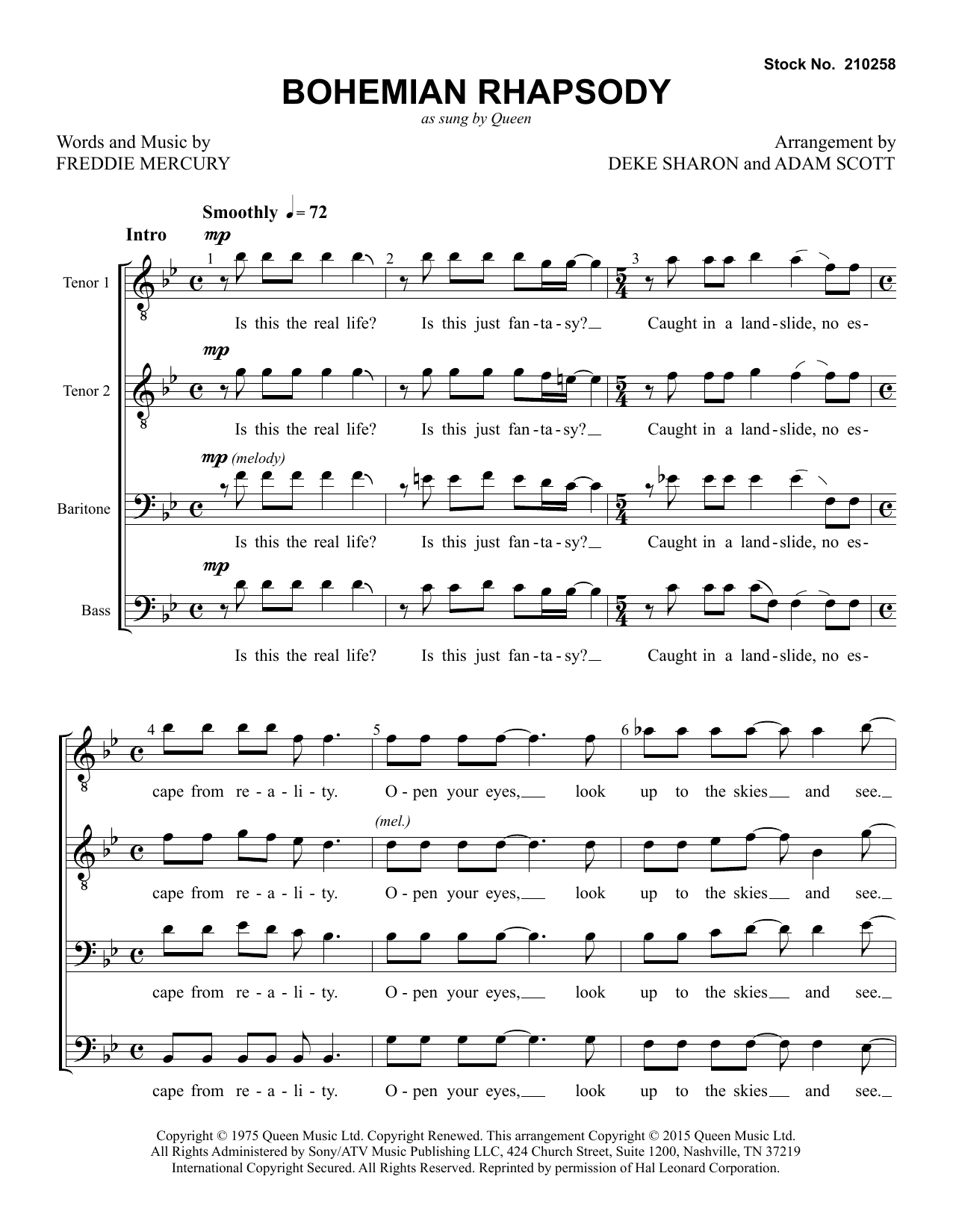 Queen Bohemian Rhapsody (arr. Deke Sharon and Adam Scott) Sheet Music Notes & Chords for TTBB Choir - Download or Print PDF