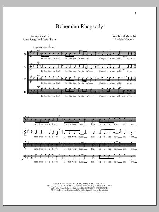 Queen Bohemian Rhapsody (arr. Deke Sharon) Sheet Music Notes & Chords for SATB - Download or Print PDF