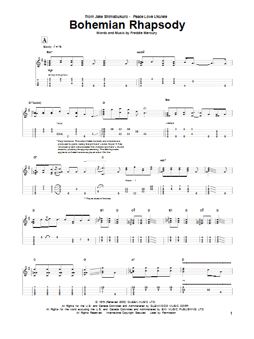 Queen Bohemian Rhapsody (arr. Jake Shimabukuro) Sheet Music Notes & Chords for Ukulele - Download or Print PDF