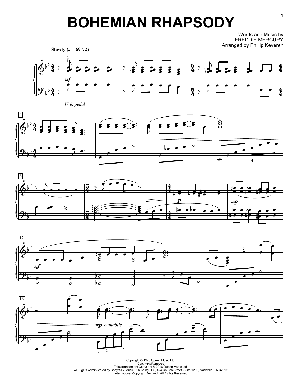 Queen Bohemian Rhapsody Sheet Music Notes & Chords for Piano - Download or Print PDF