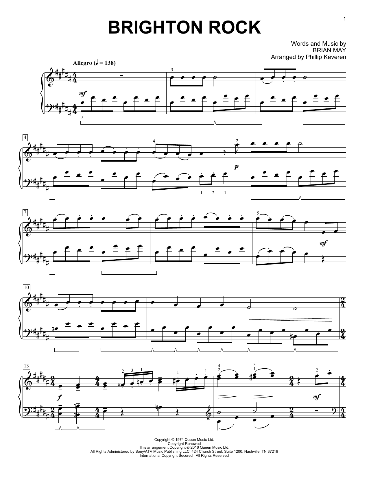 Queen Brighton Rock [Classical version] (arr. Phillip Keveren) Sheet Music Notes & Chords for Piano - Download or Print PDF