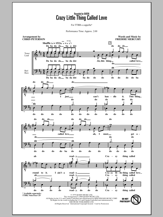 Queen Crazy Little Thing Called Love (arr. Chris Peterson) Sheet Music Notes & Chords for TTBB - Download or Print PDF