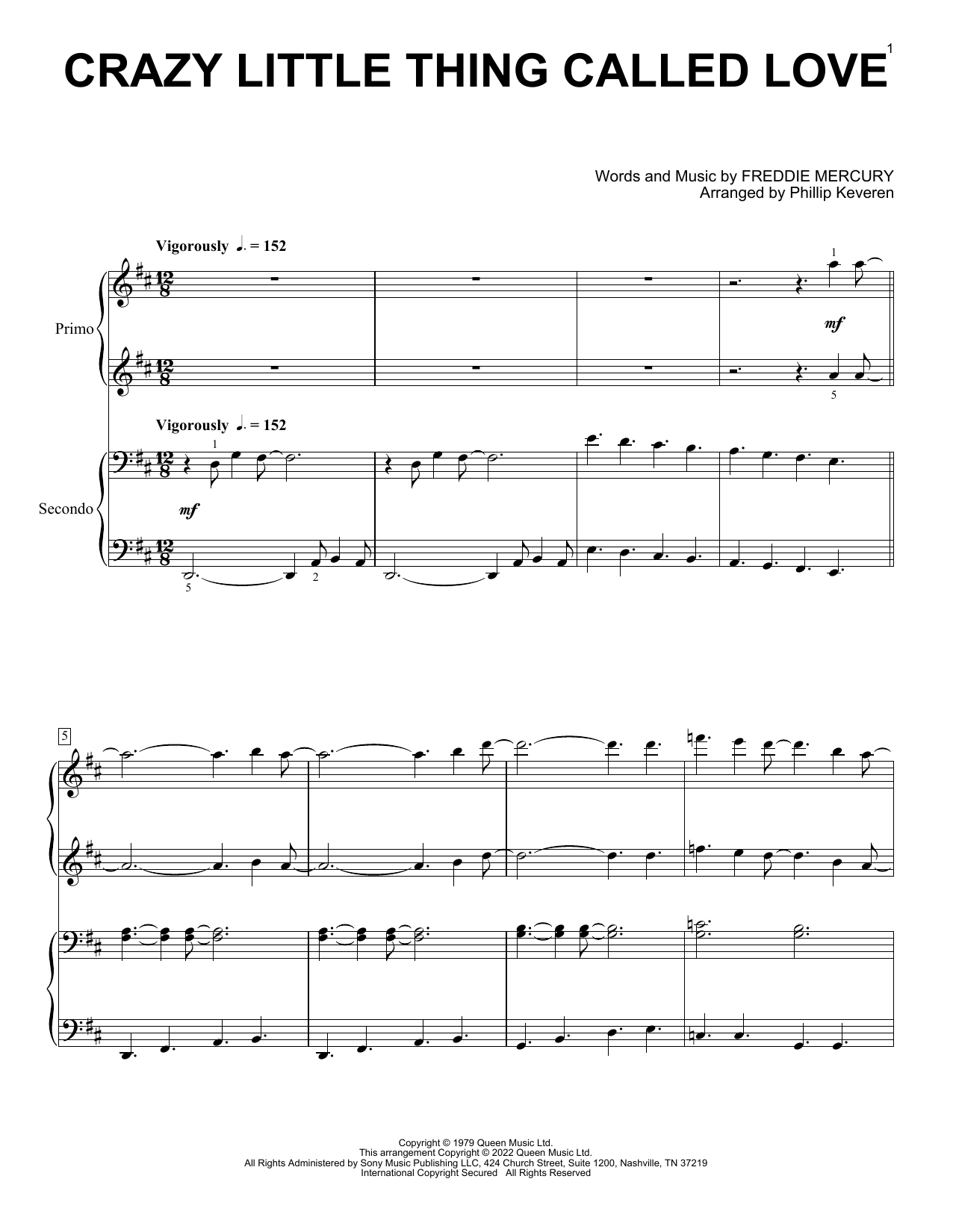 Queen Crazy Little Thing Called Love (arr. Phillip Keveren) Sheet Music Notes & Chords for Piano Duet - Download or Print PDF