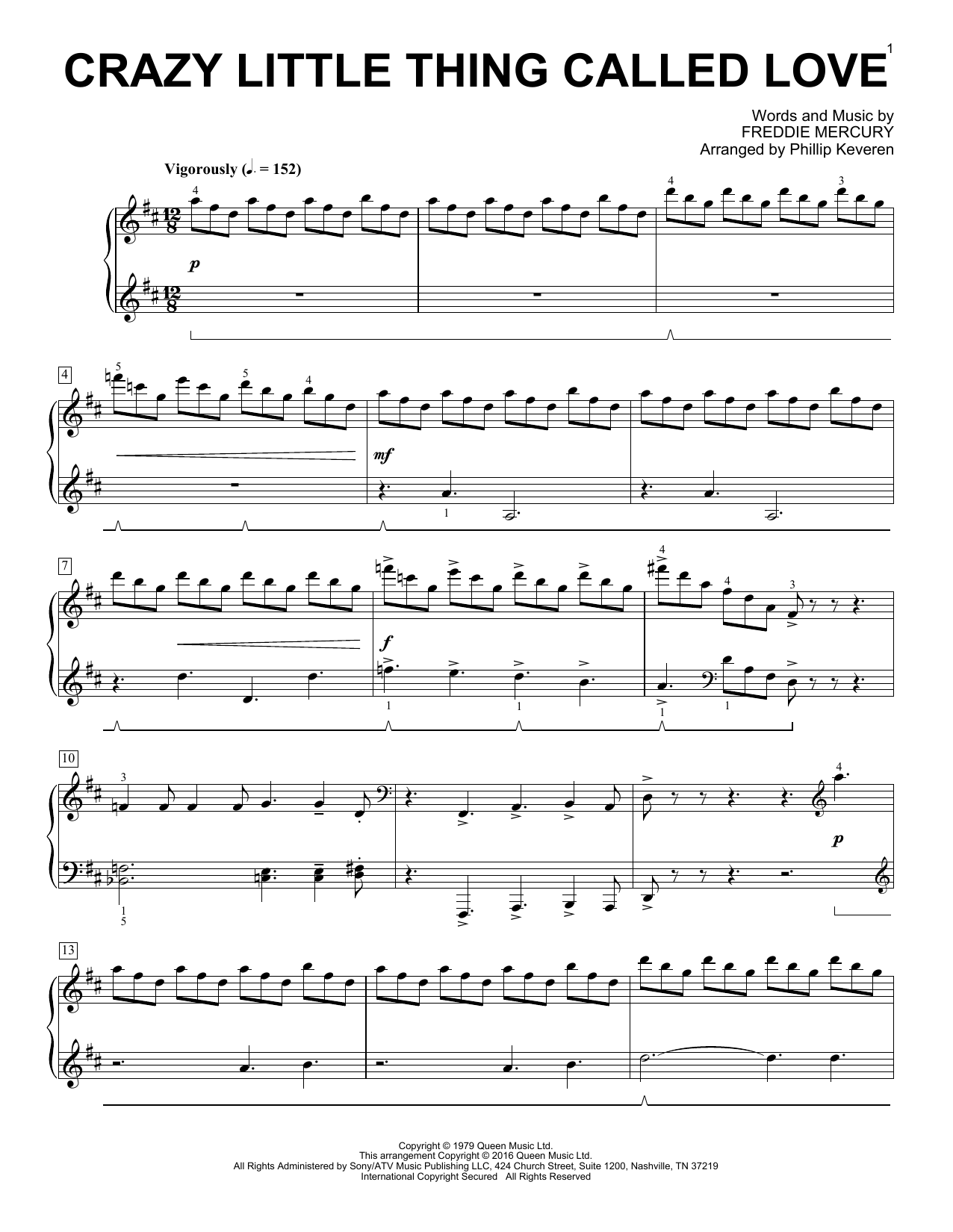 Queen Crazy Little Thing Called Love [Classical version] (arr. Phillip Keveren) Sheet Music Notes & Chords for Piano - Download or Print PDF