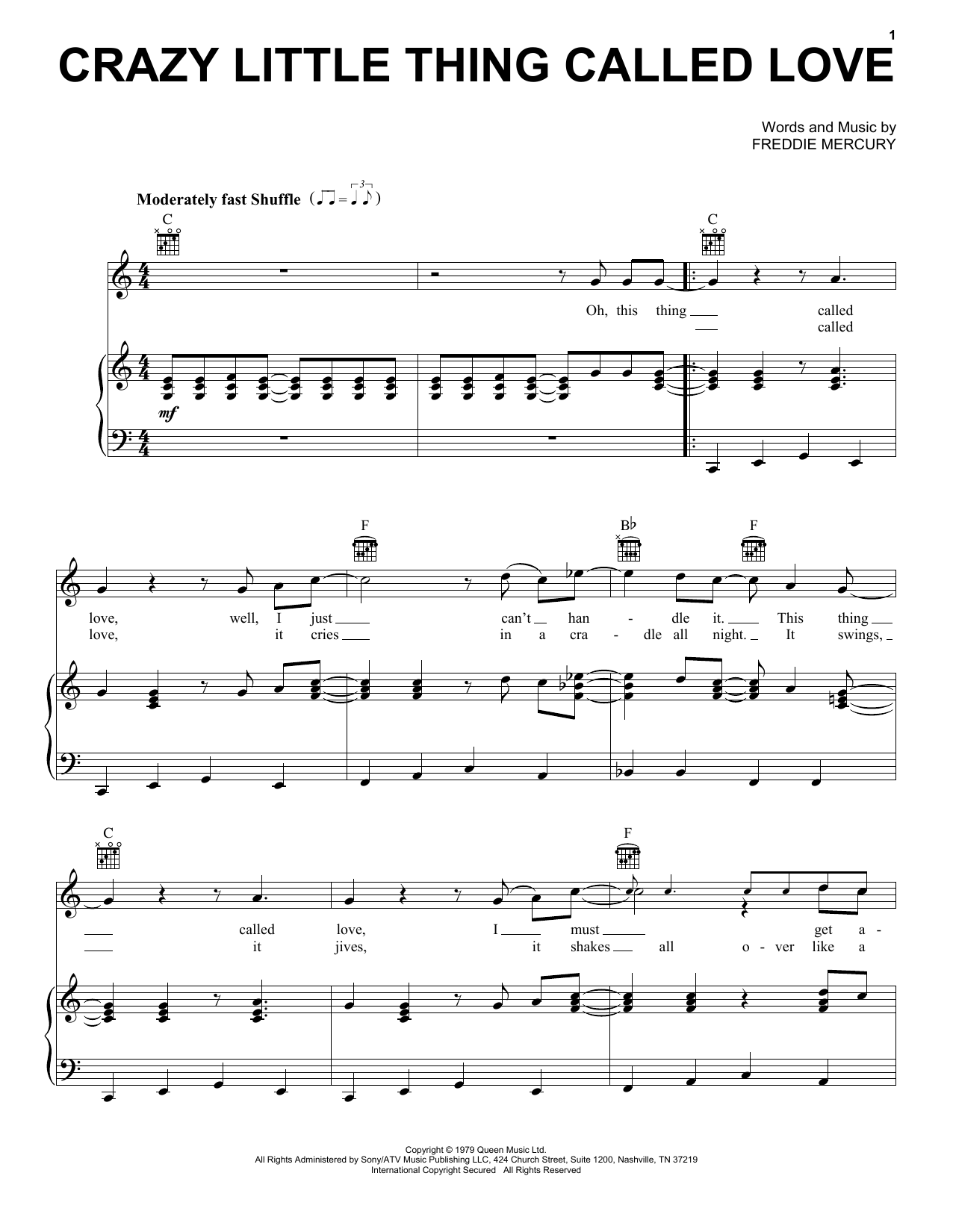 Queen Crazy Little Thing Called Love Sheet Music Notes & Chords for Melody Line, Lyrics & Chords - Download or Print PDF