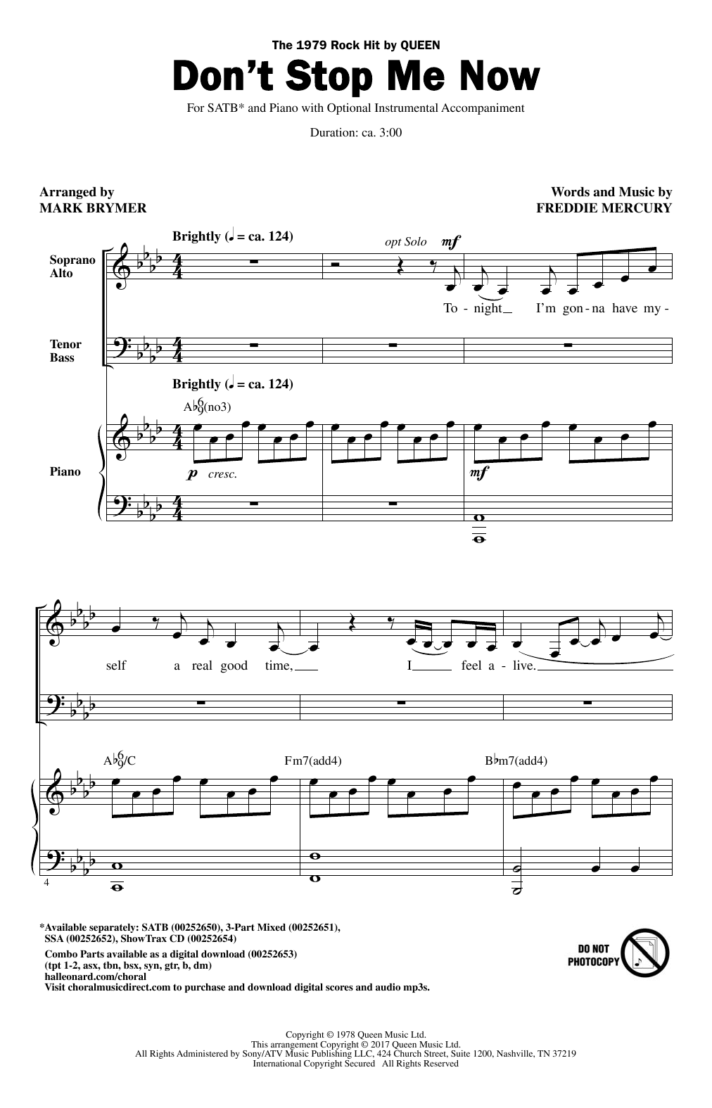 Queen Don't Stop Me Now (arr. Mark Brymer) Sheet Music Notes & Chords for SATB - Download or Print PDF