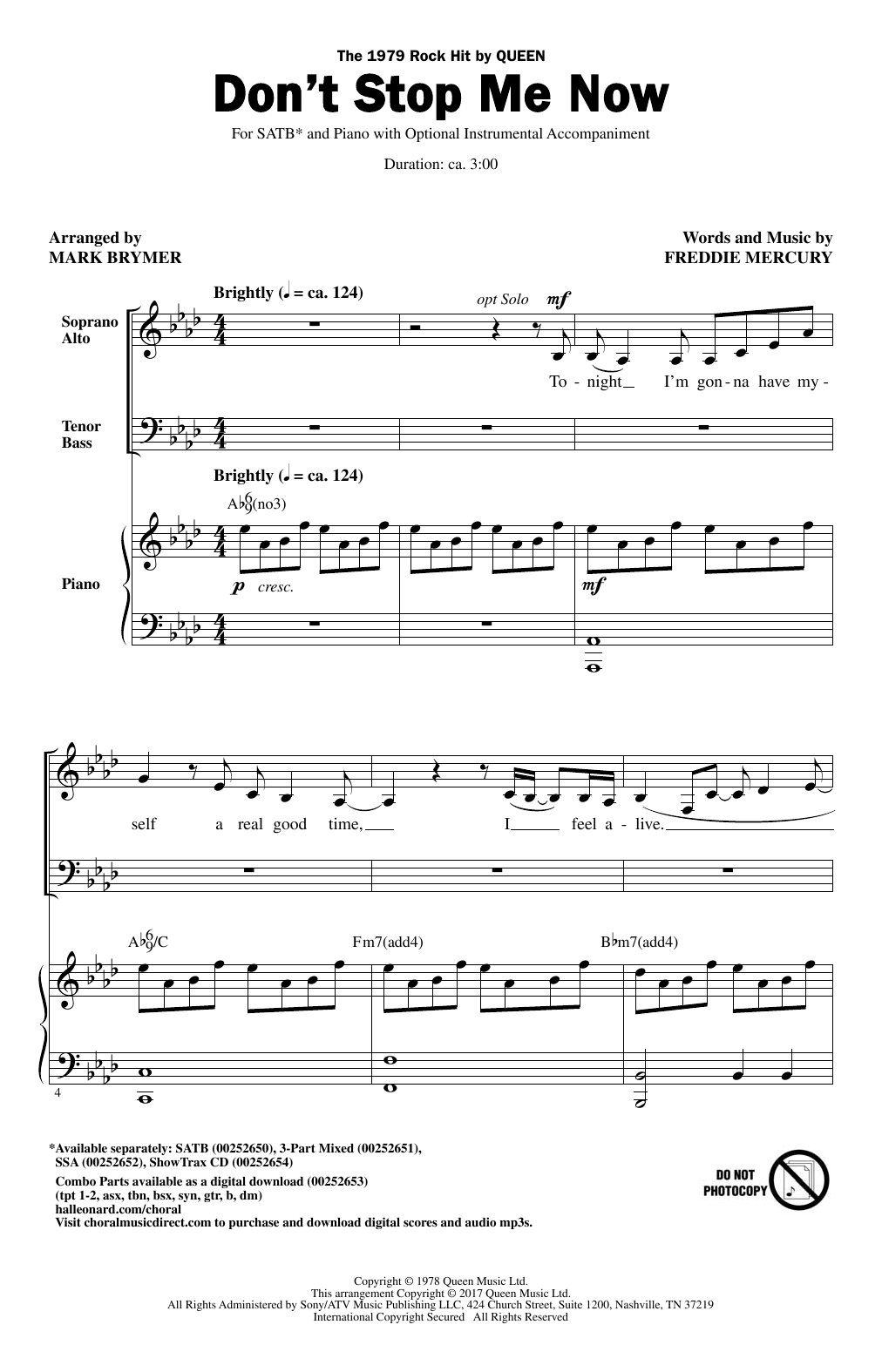 Queen Don't Stop Me Now (arr. Mark Brymer) Sheet Music Notes & Chords for 3-Part Mixed - Download or Print PDF