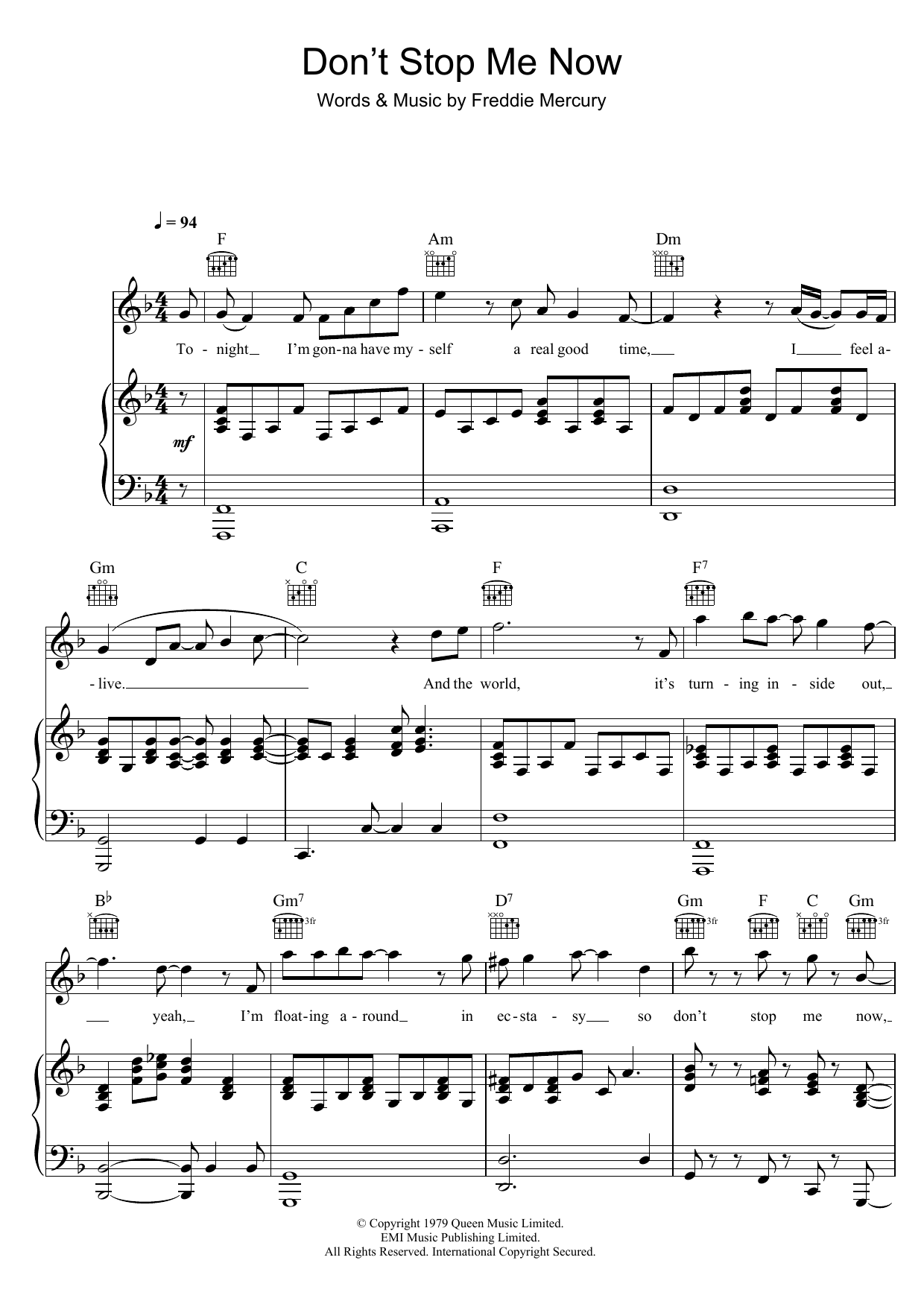 Queen Don't Stop Me Now Sheet Music Notes & Chords for Easy Guitar with TAB - Download or Print PDF