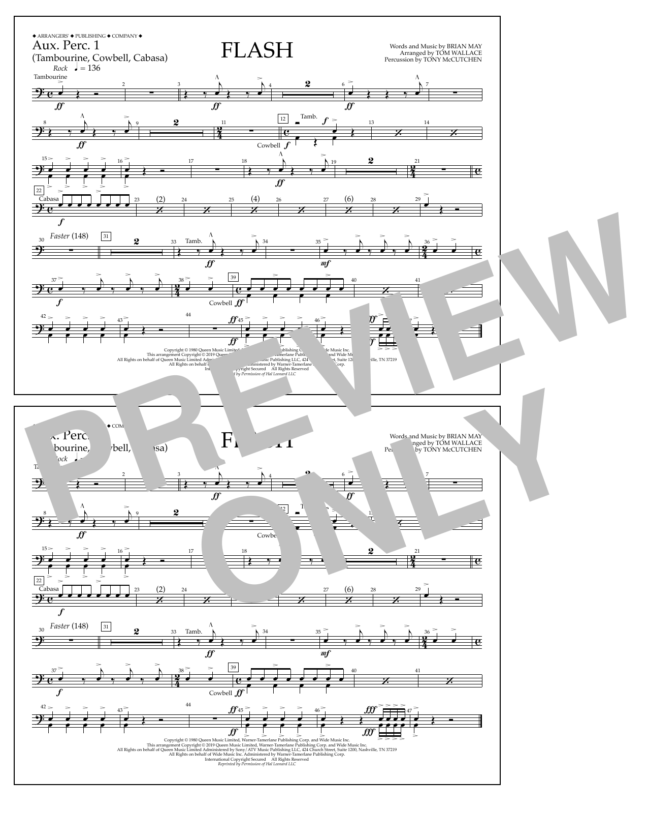 Queen Flash (arr. Tom Wallace) - Aux. Perc. 1 Sheet Music Notes & Chords for Marching Band - Download or Print PDF