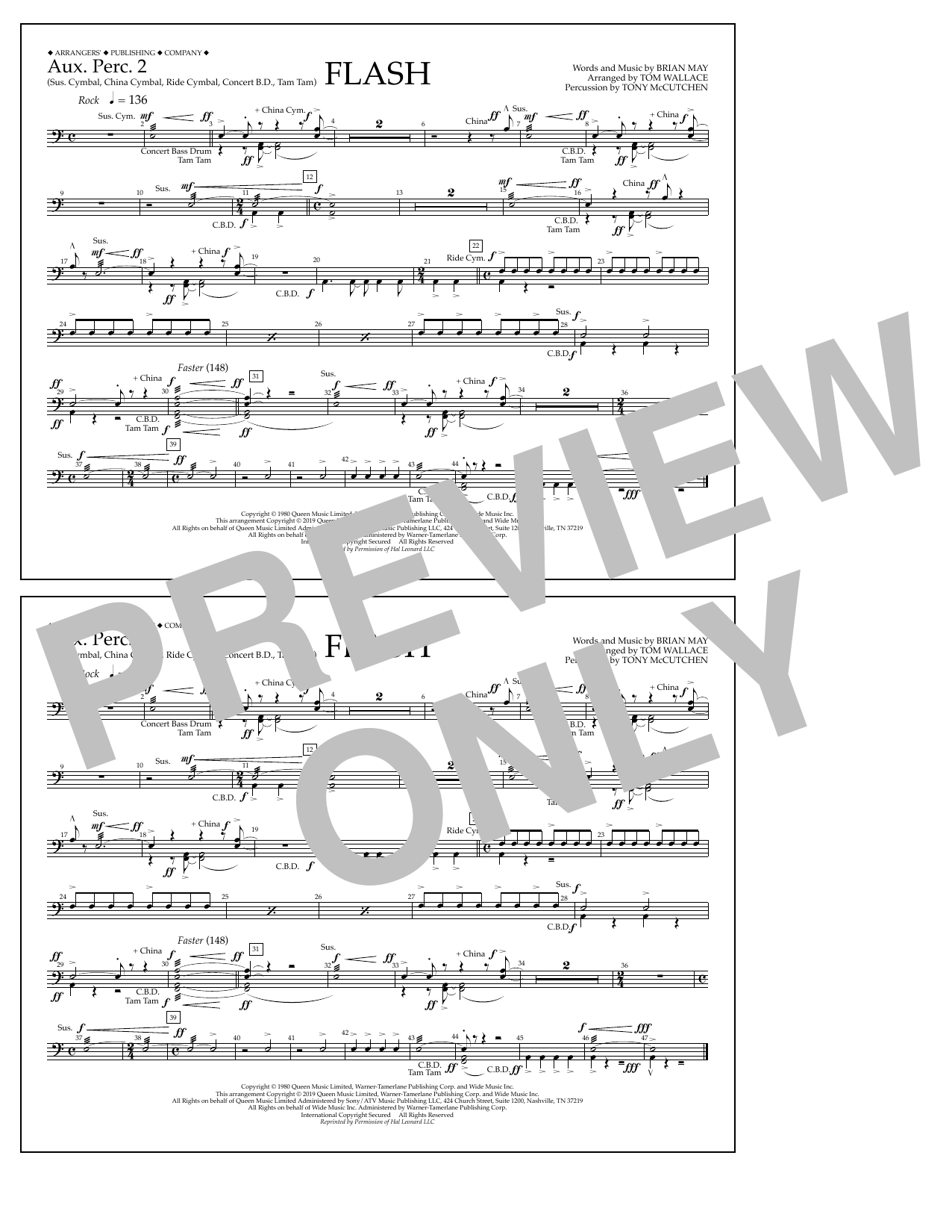 Queen Flash (arr. Tom Wallace) - Aux. Perc. 2 Sheet Music Notes & Chords for Marching Band - Download or Print PDF