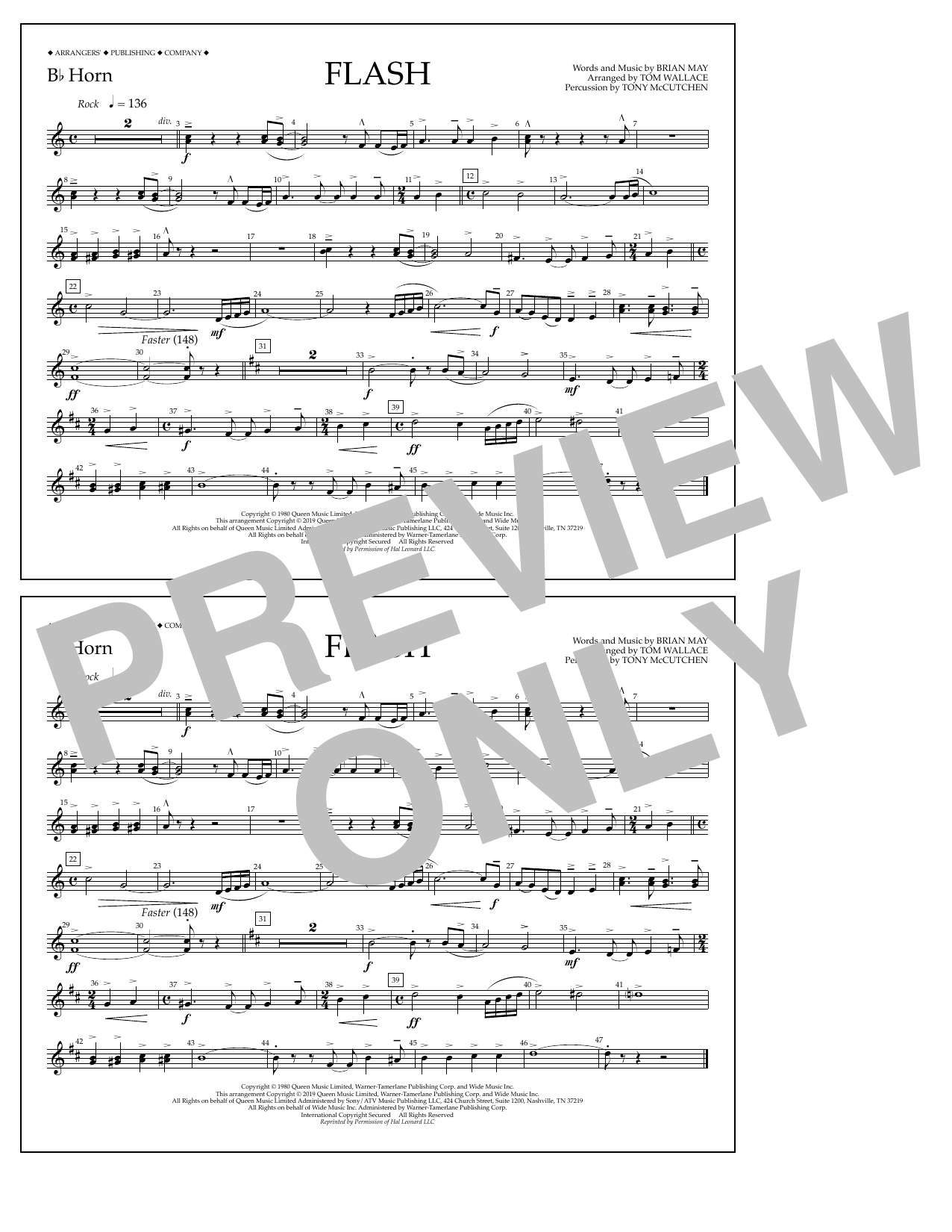 Queen Flash (arr. Tom Wallace) - Bb Horn Sheet Music Notes & Chords for Marching Band - Download or Print PDF
