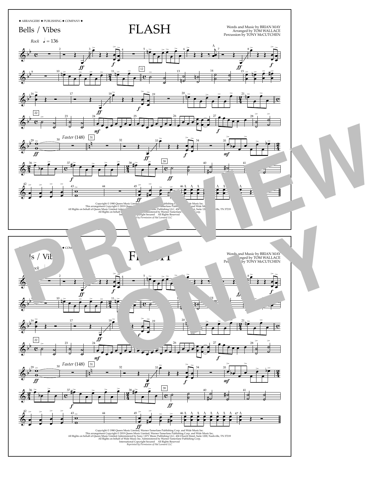 Queen Flash (arr. Tom Wallace) - Bells/Vibes Sheet Music Notes & Chords for Marching Band - Download or Print PDF