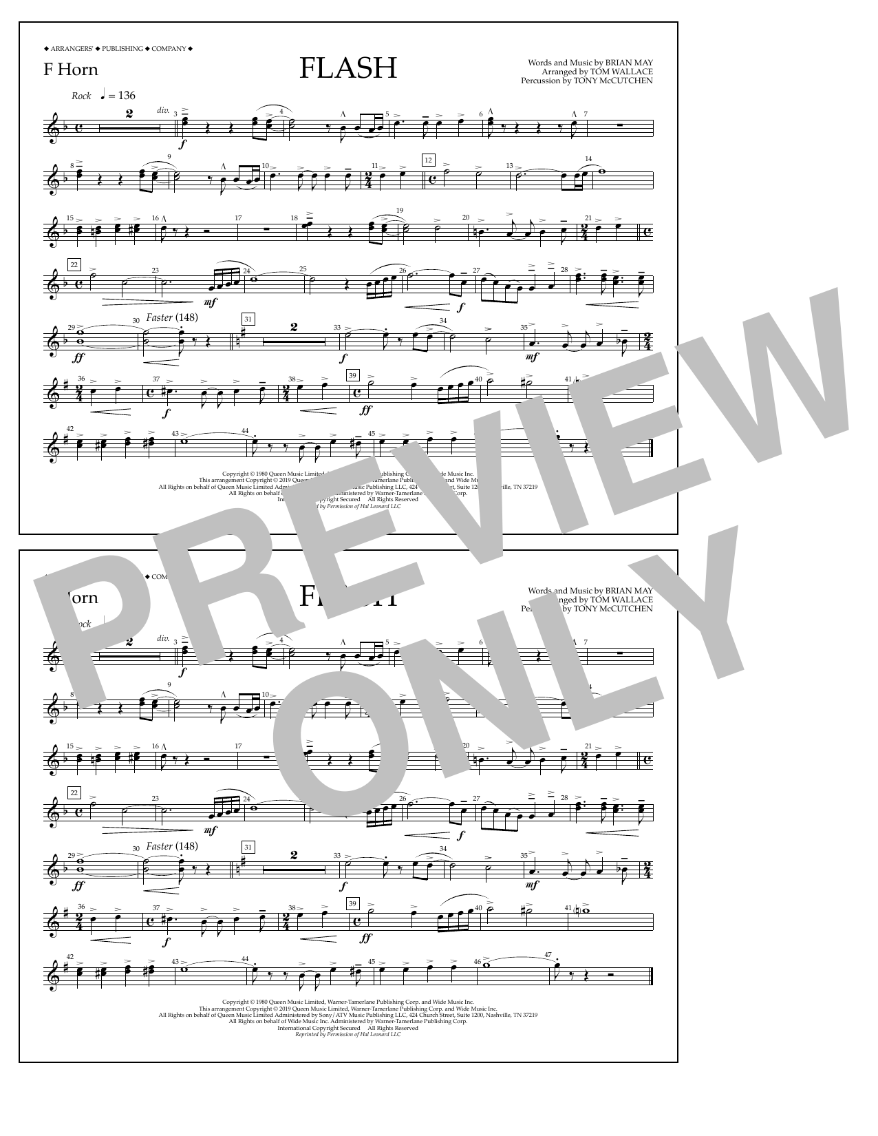 Queen Flash (arr. Tom Wallace) - F Horn Sheet Music Notes & Chords for Marching Band - Download or Print PDF