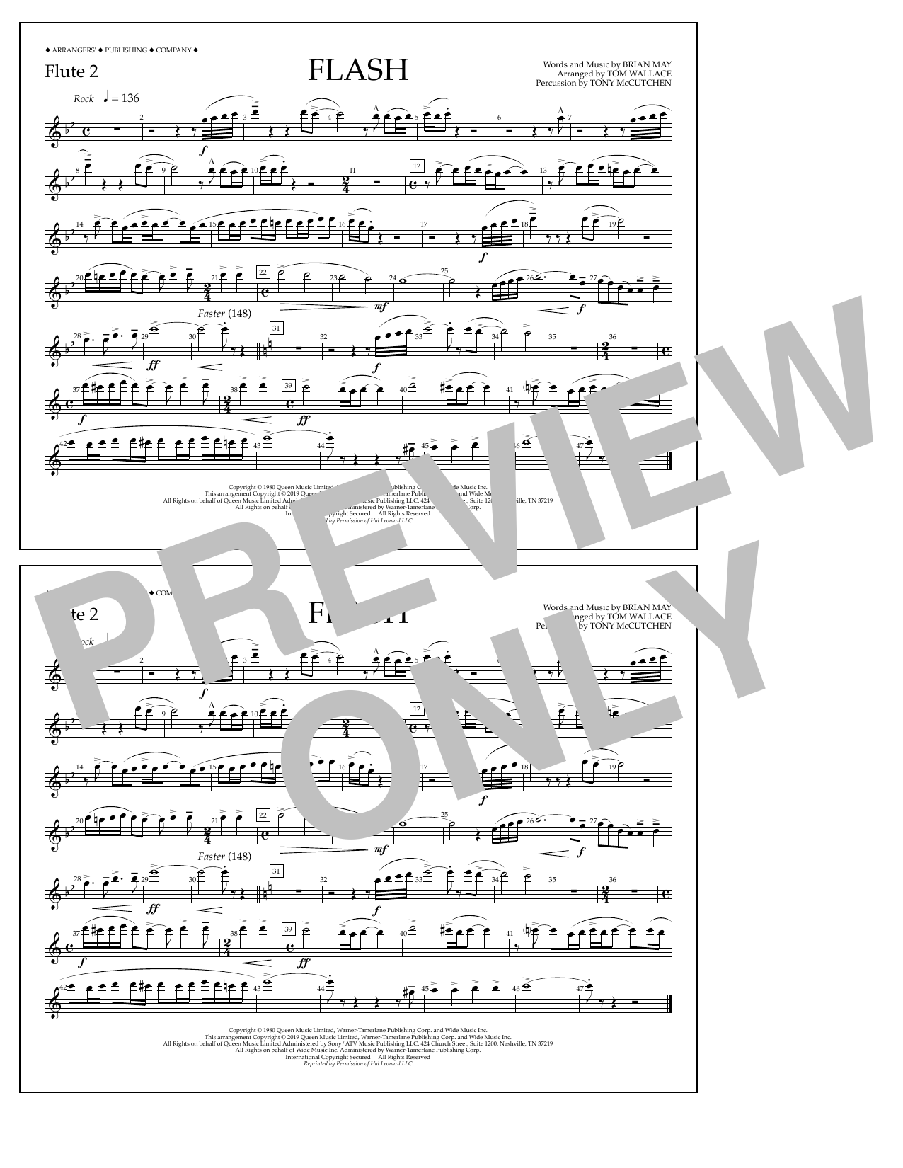 Queen Flash (arr. Tom Wallace) - Flute 2 Sheet Music Notes & Chords for Marching Band - Download or Print PDF