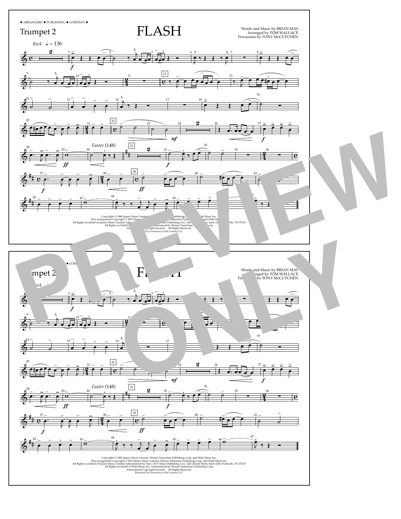 Queen Flash (arr. Tom Wallace) - Trumpet 2 Sheet Music Notes & Chords for Marching Band - Download or Print PDF