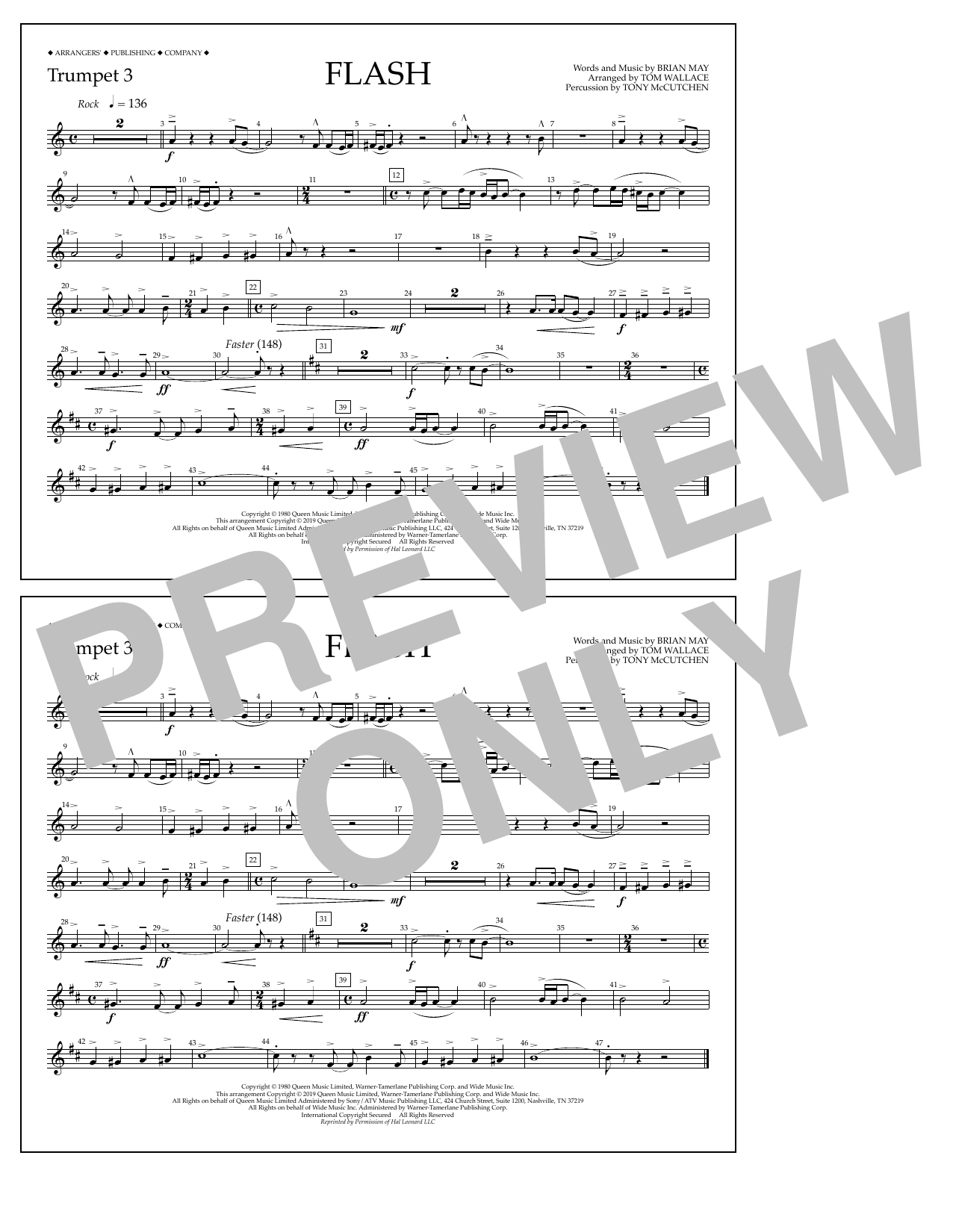 Queen Flash (arr. Tom Wallace) - Trumpet 3 Sheet Music Notes & Chords for Marching Band - Download or Print PDF