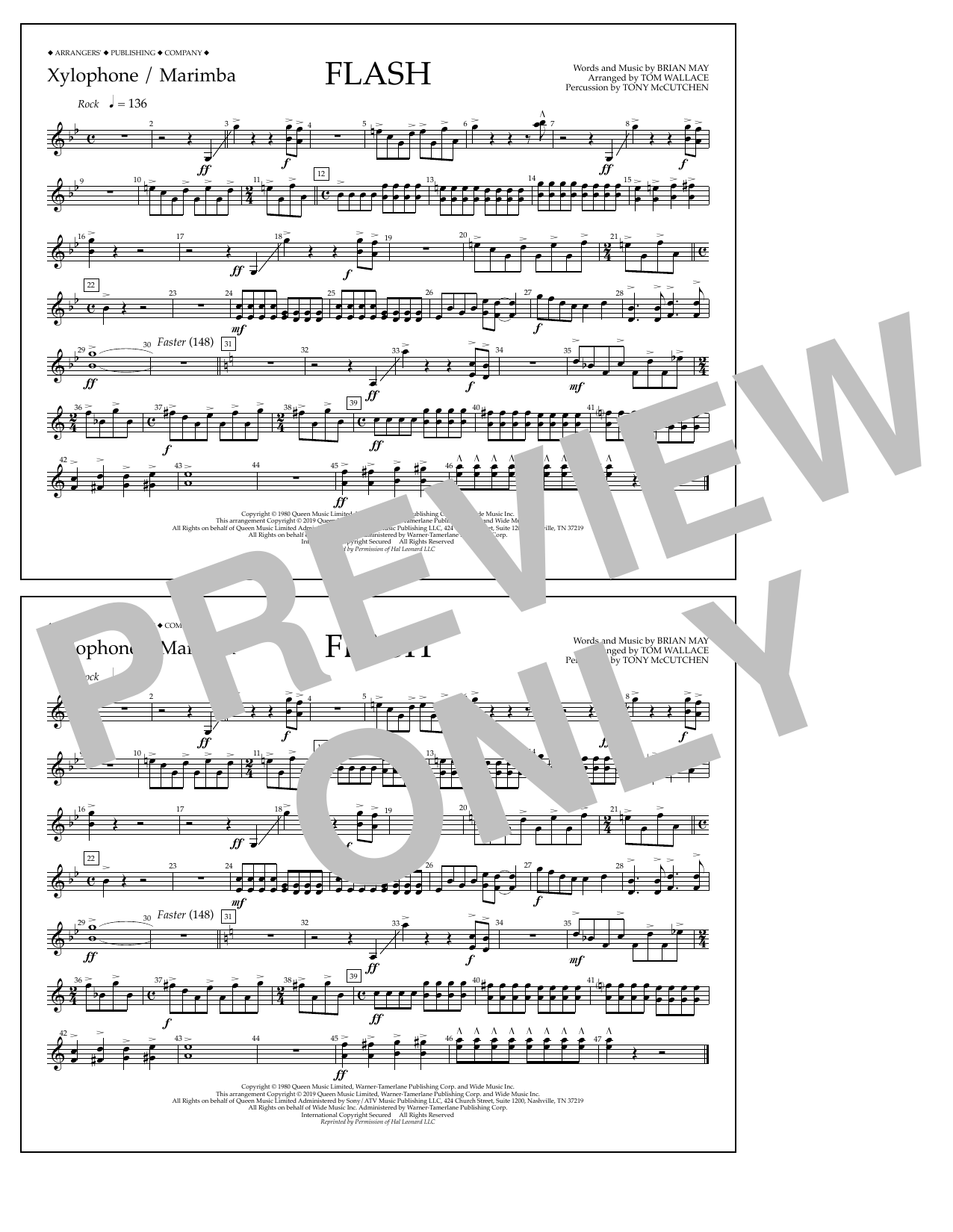 Queen Flash (arr. Tom Wallace) - Xylophone/Marimba Sheet Music Notes & Chords for Marching Band - Download or Print PDF